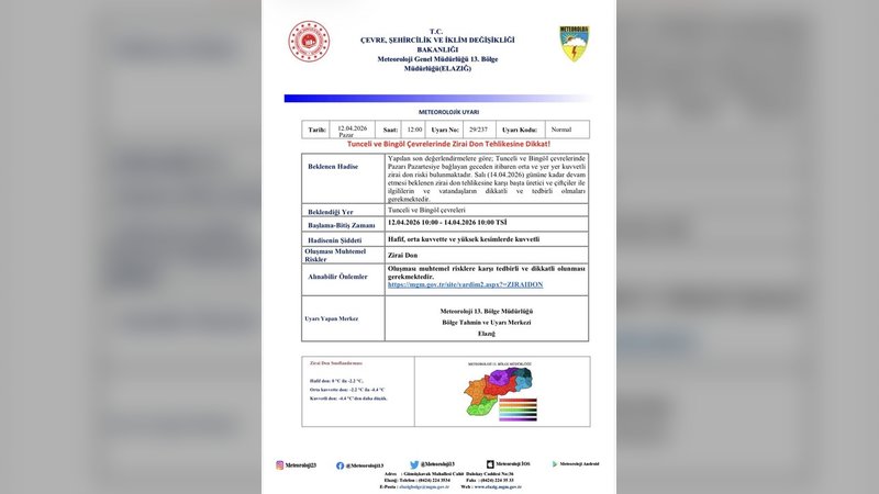 Bingöl'de Zirai Don Tehlikesi: 12-14 Nisan Arası Dikkat!