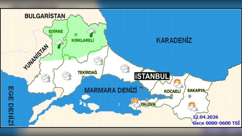 Tekirdağ'da 12 Nisan 2026 Pazar Hava Durumu: Parçalı Bulutlu ve Hafif Yağmurlu