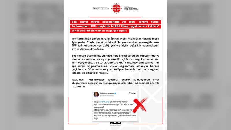 TFF'den İstiklal Marşı Açıklaması: İddialar Gerçek Dışı