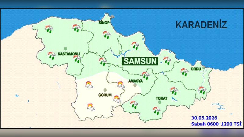 Sinop'ta Parçalı Bulutlu Hava ve Sağanak Yağış Bekleniyor