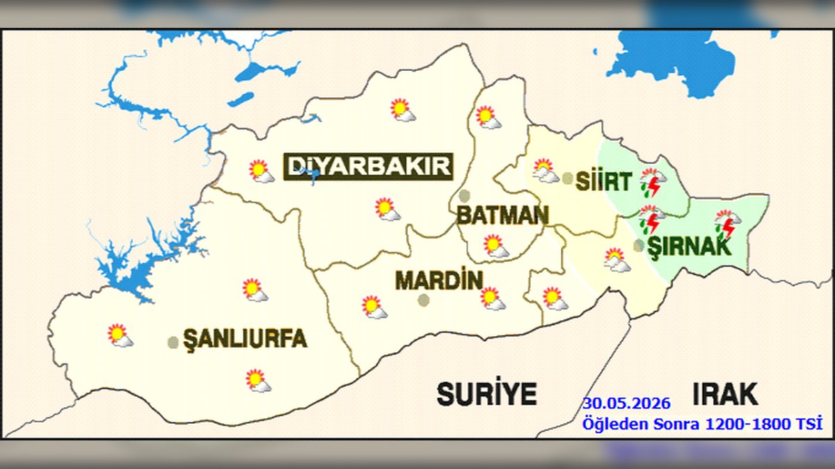 Şırnak'ta 30 Mayıs Cumartesi Gök Gürültülü Sağanak Yağış Bekleniyor