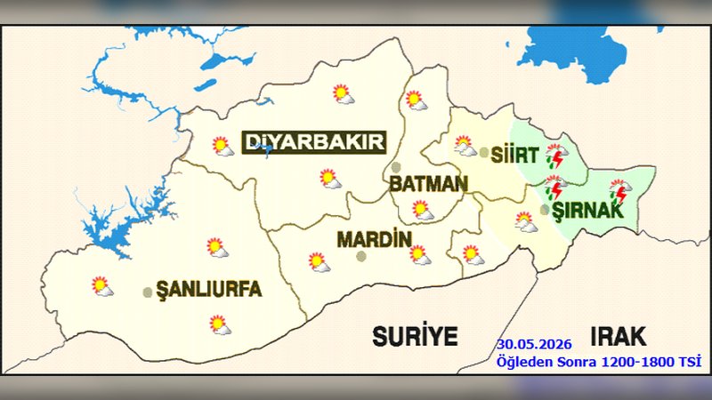 Şırnak'ta 30 Mayıs Cumartesi Gök Gürültülü Sağanak Yağış Bekleniyor